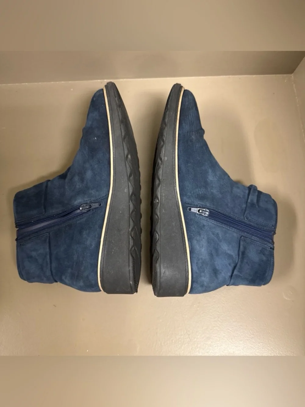 Clarks Sharon Salon Blue Suede Ankle Boots W/ Bow Side Zip Women’s Booties